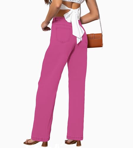 Womens Jeans Mid Waisted Straight Leg Loose Stretchy Lightweight Tummy Control Trendy Jeans for Women 2025 (US, Numeric, 8, Regular, Regular, Rose Red)2