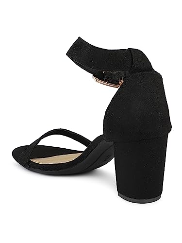 Image of Inc.5 womens Women Black Open Toe Block Heels With Ankle Loop Sandal