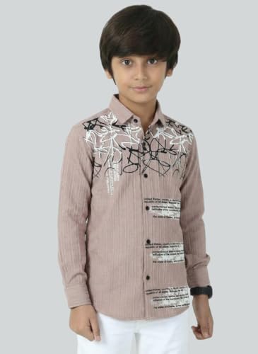 Image of Zilcon Boys Half & Half Long Sleeve Shirts Classic Collared Button-Down Tshirt Solid Cotton Letter Printed Kids & Junior Boys Shirt