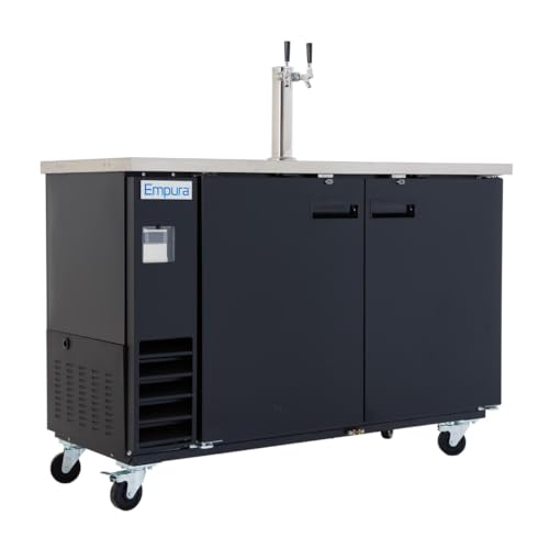 EMPURA 61" Dual Tap Beer Dispenser | Commercial Direct Draw Draft Kegerator for Restaurant Bar | (3) 1/2 Keg Capacity | 61.1"W x 24.4"D x 36.2"H, Stainless Steel Faucet Countertop, Black, 115V, ETL