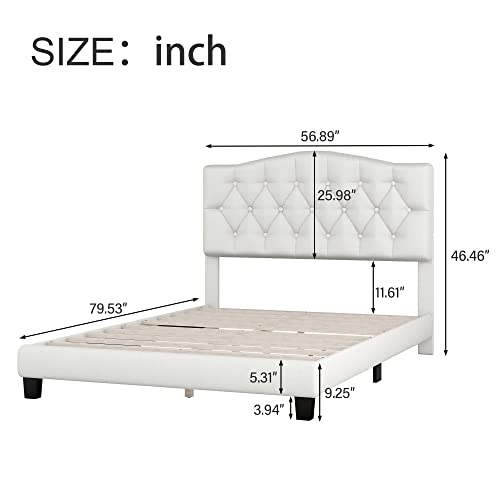 Anwick Full Upholstered Bed Frame, Upholstered Platform Bed Frame, Upholstered Button Tufted Platform Bed, Mattress Foundation, Easy Assembly, Strong Wood Slat Support (Beige, Full) #TOP1