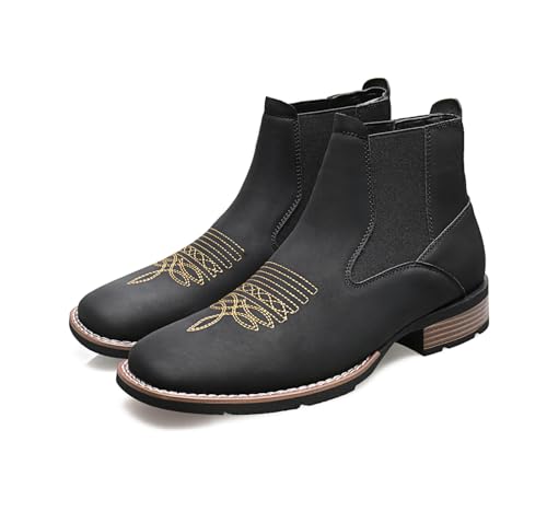 Image of Santimon Men's Square Toe Chelsea Boots, Ankle High, Slip-On, Anti-Slip Dress Casual Outdoor Boots