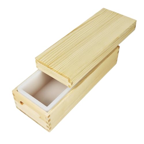 Moldes de jabón artesanal, molde rectangular flexible de silicona para pan de jabón con caja de madera | Moldes artesanales no adhesivos 1300 ml para proyectos creativos de Navidad San Valentín