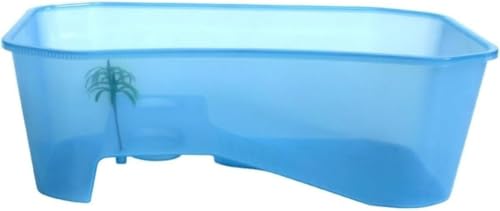 Apaeoflカメ用水槽 大きい カメ 水槽 亀の水槽 亀 飼育ケース ボックス タートルタンク 日向ぼっこ台 ミドリガメ クサガメ スッポン 観察 排水孔 階段 エサ皿 (ブルー,大サイズ)