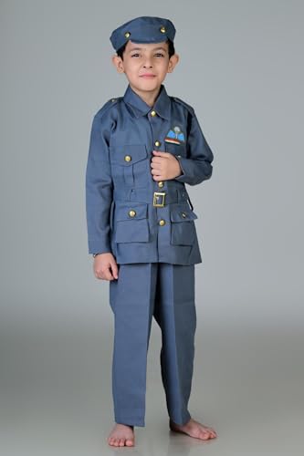 Image of BookMyCostume Premium Fabric Indian Air Force with Whistle Professional Community Helper Kids Fancy Dress Costume - Grey 3-4 years