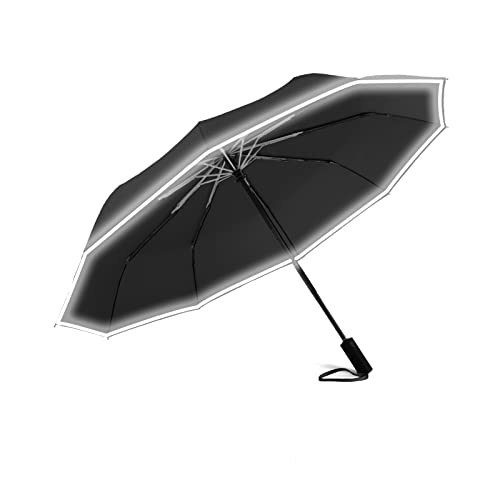 Compact Umbrella for Rain,LUHAHALU Automatic Compact Folding Umbrellas with Reflective Stripe, Portable Windproof Black Umbrella for Men and Women,46Inch