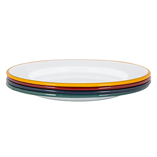 Argon Tableware White Enamel Dinner Plates - Metal Outdoor Camping Food Dishes - 25.5cm - 4 Colours