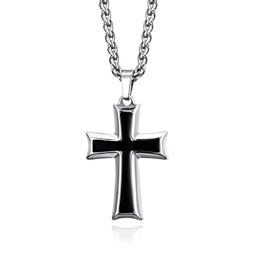 HZMAN Mens Stainless Steel Cross Pendant Necklace with Wheat Chain2