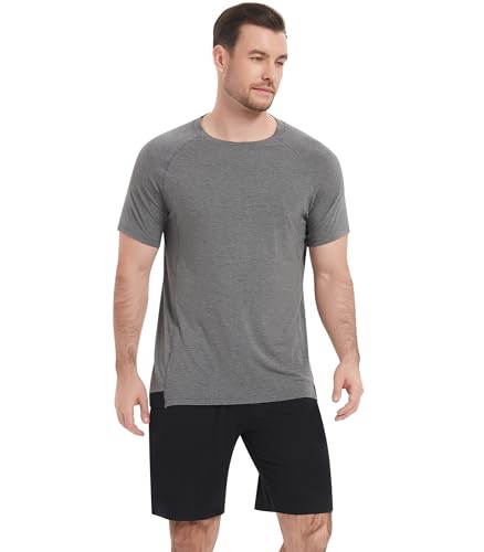 Image of NACHILA Men's Pajama Set, Cooling Bamboo Viscose Short Sleeve Top & Shorts
