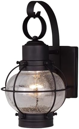 VAXCEL Chatham 12 in. H 1-Light Textured Black Coastal Outdoor Wall Sconce Made of Durable Steel, Clear Seeded Glass Shade, LED Compatible, Use for Exterior Porch Patio Front Door or Garage