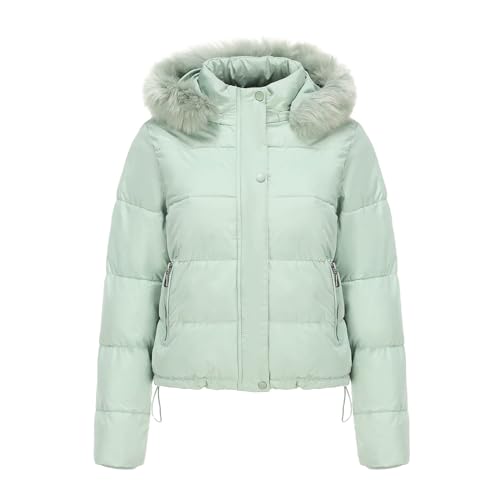 Chaqueta de invierno para mujer, cálida, corta, acolchada, con capucha, chaqueta de entretiempo, abrigo corto, de algodón, con capucha de pelo, chaqueta acolchada, abrigo de invierno, chaqueta con