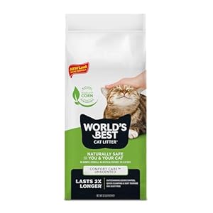 WORLD’S BEST CAT LITTER Comfort Care Unscented, 32-Pounds – Natural Ingredients, Quick Clumping, Flushable, 99% Dust Free & Made in USA – Long-Lasting Odor Control & Easy Scooping