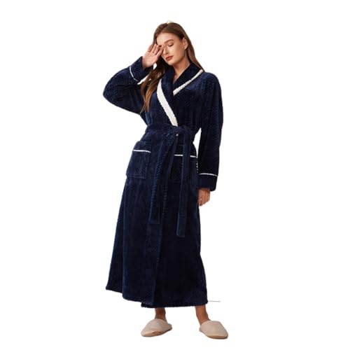 JYARZ Albornoz Ducha Albornoz De Forro Polar De Felpa, Bata Larga, Camisón A Cuadros Con Bolsillo, Unisex Albornoz Absorbente(Blue,XL)