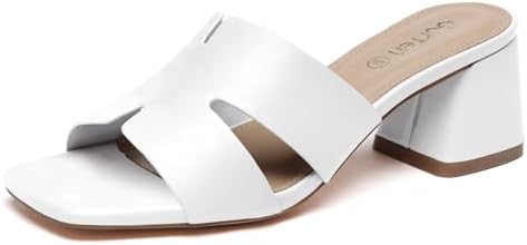 Women's Square Open Toe Sandals Low Block Chunky Heel Slip on Com...