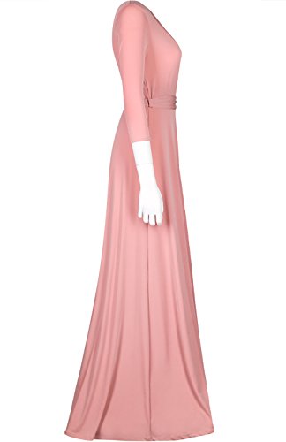 Image of Women's 3 /4 Sleeve Deep V-Neck Maxi Faux Wrap Solid Plus Size Dress