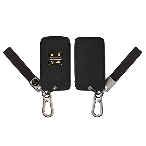 kwmobile カーキー 保護カバー 対応: Renault 4-ボタン 車のキー Smart Key - スマートキー キーケース 鍵ケース PUレザー - 黒色/ゴールド