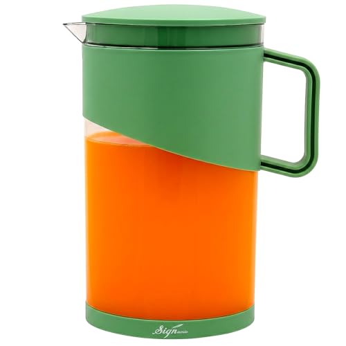 Image of Signamio 1800 ML Water Jug with Lid & Handle | Plastic Juice Jug for Water, Juice & Beverages | Water Jug for Dining Table | Easy Pour Serving Pitcher for Home, Kitchen & Refrigerator - Pista