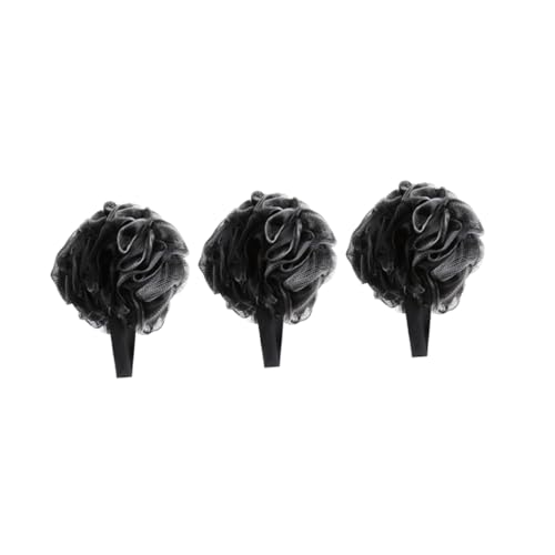 NIYANGLE 3Pcs Charcoal Fiber Bath Puff Soft Bubble Making Net Bath Sponge for Exfoliating Cleansing Black Bathroom Accessories for Gentle Skin Care
