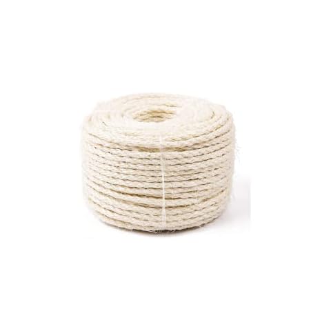 Yangbaga Cat Natural Sisal Rope for Scratching Post Tree Replacement, Hemp Rope for Repairing, Recovering or DIY Scratcher, 6mm Diameter, Come with a Play Ball 33FT Cover