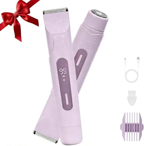 Afeitadora Eléctrica Mujer 2 en 1, Depiladora Intima Mujer y Recortadora Corporal, Rasuradora Mujers Zona Intima Seco y Húmedo IPX7, Maquina de Afeitar Mujer para Bikini Axilas Piernas Cara