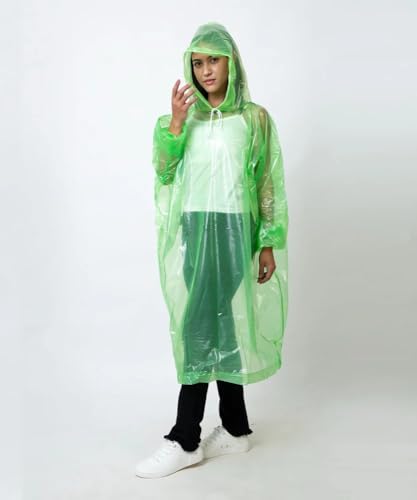 Image of Waterproof Unisex Raincoat | Hooded Full Sleeves Outdoor Poncho for Men, Women, Boys & Girls | Disposable Poncho Raingear Travel Rainsuit Barsaati Durable PVC Rainwear for Camping, Hiking, Travelling