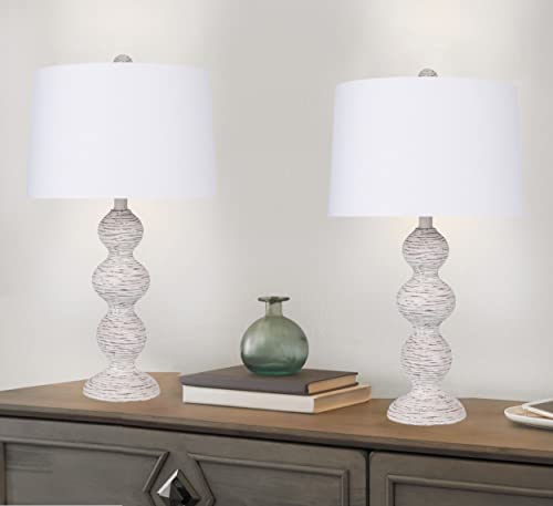 Grandview Gallery 25.5" Aged White Wash Polyresin Table Lamp W/Carved Base & Off-White Linen Shade (Set Of 2) #TOP24