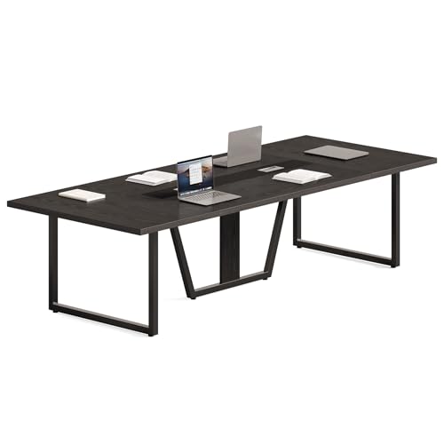 LITTLE TREE 8FT Conference Table for 10 People, Large Meeting Table, Modern Wooden Conference Room Table with Cable Management, Business Training Table with Strong Metal Legs for Office, Black