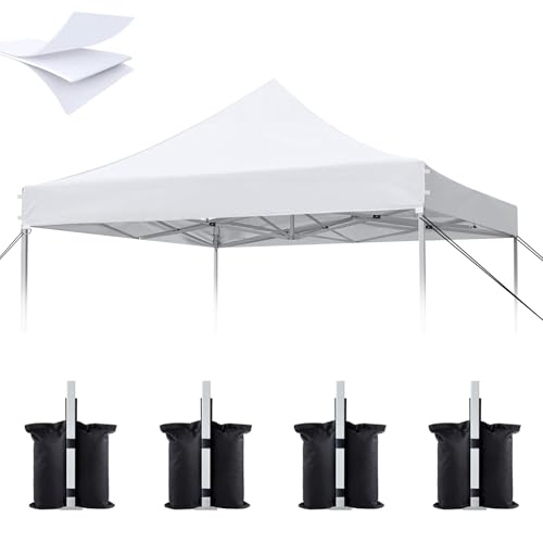 10x10 Canopy Replacement Top 500D Heavy Duty Waterproof Canopy Replacement Top for Peak Pole Straight Leg Frame Pop Up Canopy Tent Cover with UV Protection Coating 4 Sandbags Top Only (White)