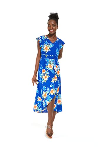Image of Matchable Family Hawaiian Luau Men Women Girl Boy Clothes in Hibiscus Blue