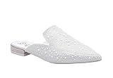 Beast Fashion Women's Rhinestone Slip-On Mules Flat Mules Buckle Pointed Toe Backless Slip on Slides Loafer Shoes, White Pearl,8