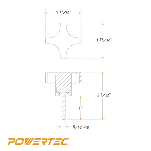Image of POWERTEC 10 Pack 5 /16 inch-18 4 Point Knobs with 1 inch Threaded Stud, Thumb Screw Knobs with bolts for Lawn Mower, Umbrella Base, Woodworking Tools & Jigs, Clamps (QNB3009-P2)