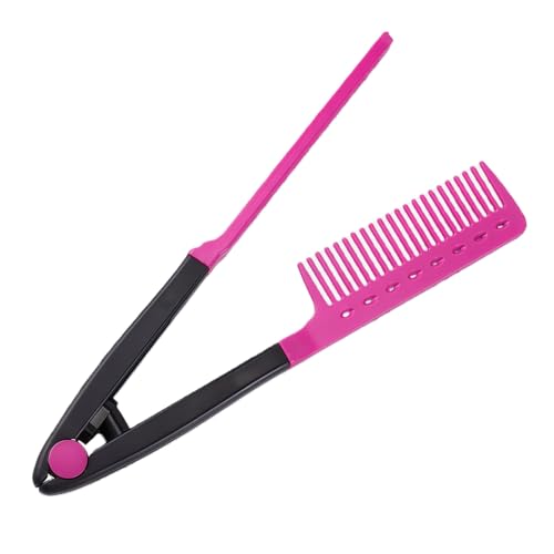 V Hair Straightening Comb Anti-Frizz Anti-Static Detangling Styling Comb for Wet & Dry Hair V-Shape Smoothing Comb with Sectioning Holes Lightweight Ergonomic Handle (Rose red)