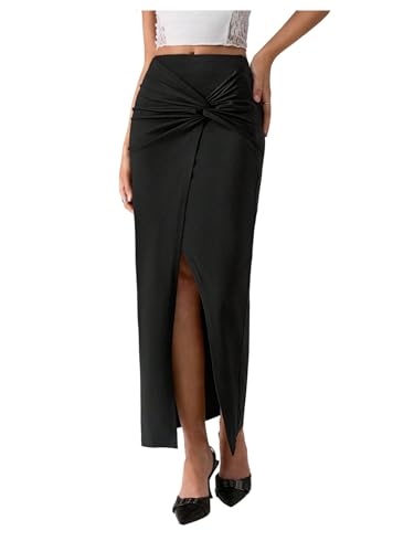 Floerns Women's Twist Split Front Pencil Skirt Bodycon Elegant Maxi Wrap Skirts