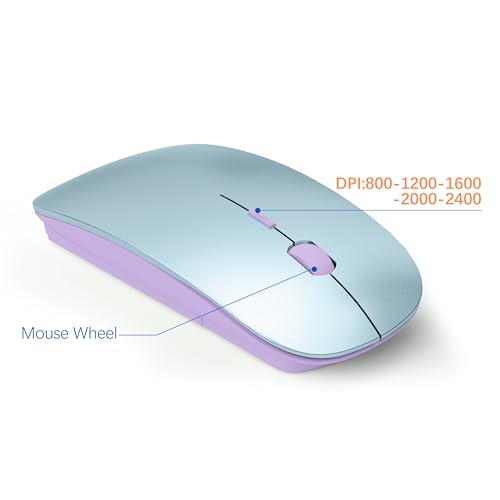 Image of Wireless Keyboard and Mouse Ultra Slim Combo, TopMate 2.4G Silent Compact USB 2400DPI Mouse and Scissor Switch Keyboard Set with Cover, Batteries Included, for PC /Laptop /Windows /Mac - Blue Purple