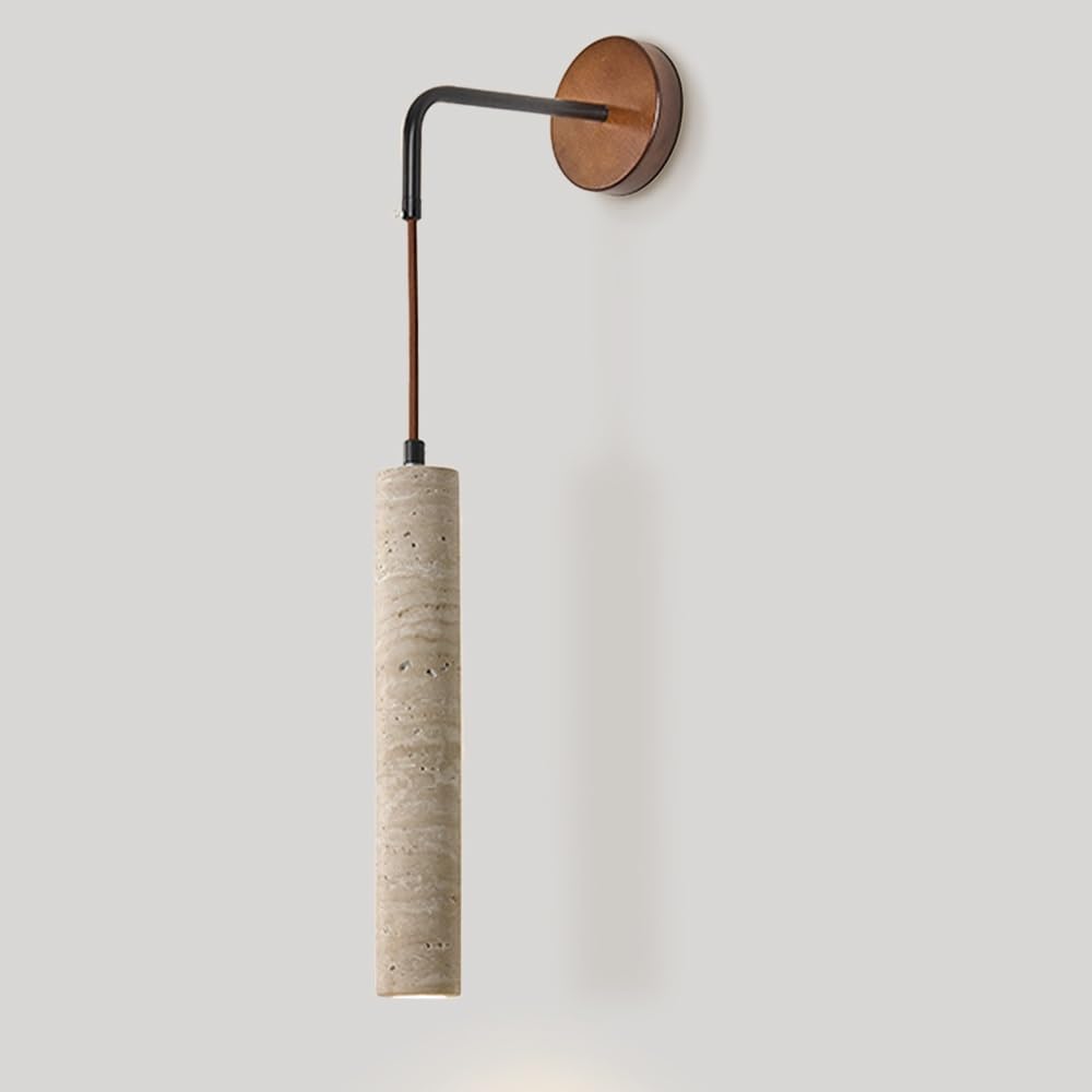 HUAYUSEDF Mid Century Modern Natural Stone Wall Light, Adjustable Marble & Travertine Sconces, Vintage Hardwired Indoor Lighting Fixture, Yellow Tube Design