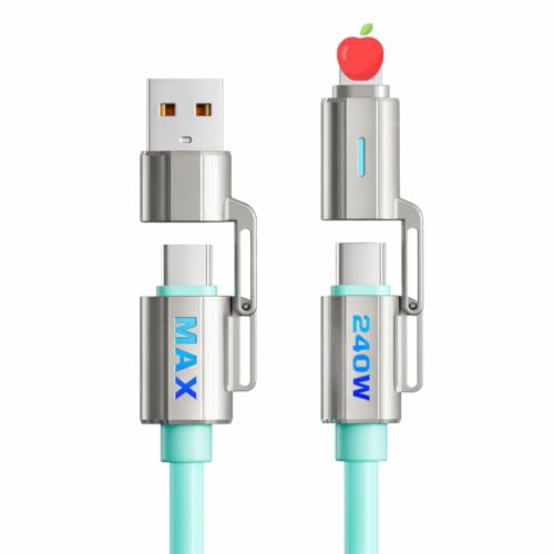 Image of Mizi 4-in-1 USB C to Charging Cable 5FT - 240W Multi-Port Cable with LED Light, USB A /C to C /for iPhone /MacBook /iPad /Samsung /Switch 2, Multi Chargers for All Devices - Blue