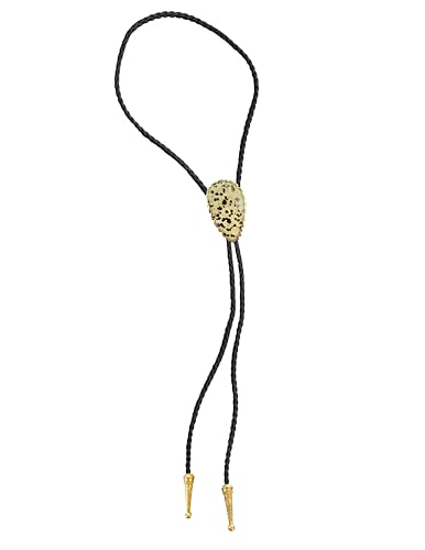 Image of Daisy Del Sol Gemstone Bolo Tie Braided Vegan Faux Leather Natural Stone Gold Handmade Necklace Adjustable Boho Western Jewelry