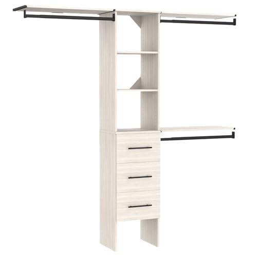ClosetMaid SuiteSymphony 16-Inch Closet System Tower with (3) Hanging Rods, (3) Drawers, and (3) Top Shelves, White Timber