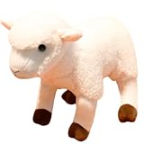 ELAINREN Lifelike White Sheep Stuffed Farm Animals Cuddle Cream Lamb Plush Toy Realistic Zoo Sheep Plushie Doll Gifts/11.8''