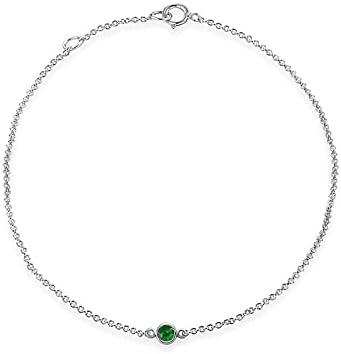 Green Emerald Solitaire Bracelet For Women 14K White Gold Finish Bezel Emerald Chain Bracelet, Ladies Single Stone Bracelet