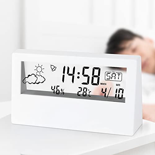 Digital Alarm Clock,4.7 Inch Screen with Time/Date/Temperature Display,Easy Snooze Function, Backup Batteries,Sleep Timer,12/24Hr