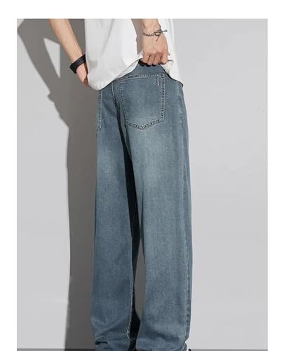 Men's Summer Lightweight Jeans Ice Silk Wide Leg Denim Pants Soft Vintage Loose Casual Trousers4