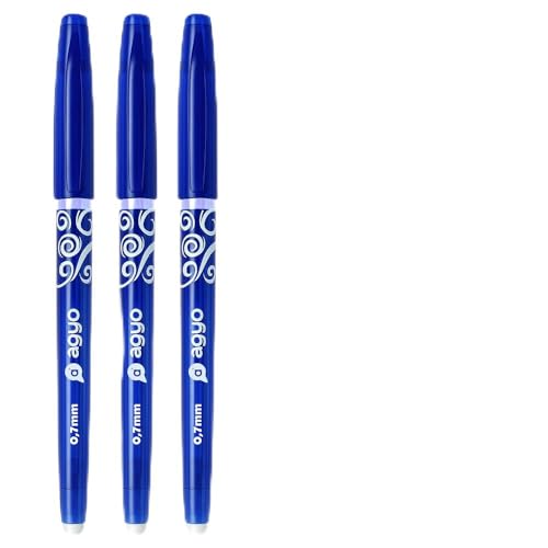 Agyo Stylos Gel Effaçables Bleu 0,7 mm - Lot de 3, Encre thermosensible Écrivez-Effacer, Réécrire, Clip Enregistrer Poche, Poignée Ergonomique, Séchage...