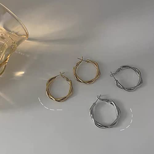 Hoop Earrings for Women, 14K Gold Sterling Silver Chunky Twisted Hoops Earring Hypoallergenic Ear Jewelry3