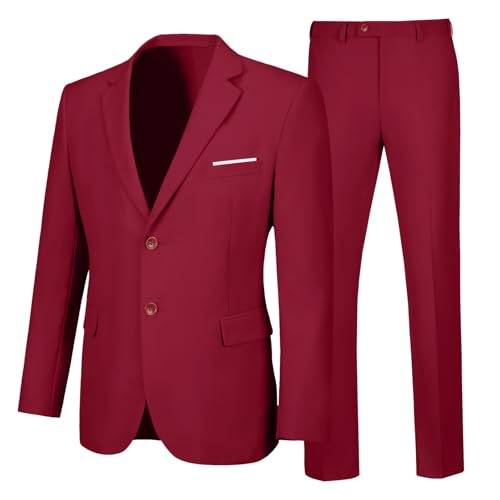 Mens Suits 2 Piece Burgundy Slim Fit Party Christmas Suit Tuxedo Set XXL