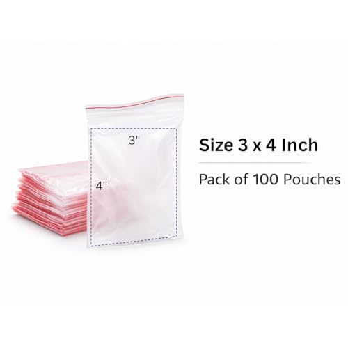 Image of Zip Lock Clear Plastic Storage Bags 3 x 4 Inches Resealable Transparent Pouches Leak Proof Press Seal Bags for Jewellery Packaging Small Item Storage 100 Pack