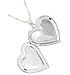 Pendant Locket Necklace Silve Tone Heart Pink Rhinestone Necklace For Women