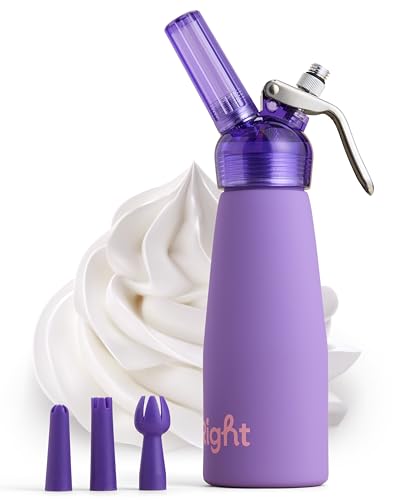 CreamRight Aluminum Whipped Cream Dispenser with Nozzles & Brush | Whipped Cream Maker with Transparent Head | Easy to Use & Clean Whipping Cream Dispenser for Homemade Desserts | 1 Pint, Purple