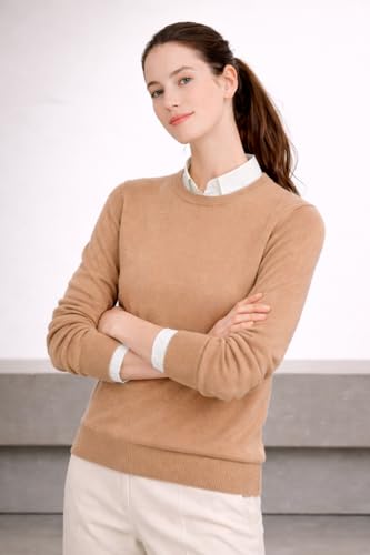 Image of Cashmeren Women's Basic Crewneck Sweater 100% Pure Cashmere Long Sleeve Round Neck Pullover