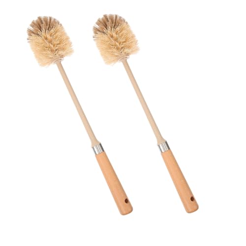 DIYEAH 2 Cepillos Limpiadores de Inodoro Mango Largo de Madera Natural Reutilizables y Ergonómicos para Baño y Hotel Herramientas de Limpieza Resistentes y Versátiles